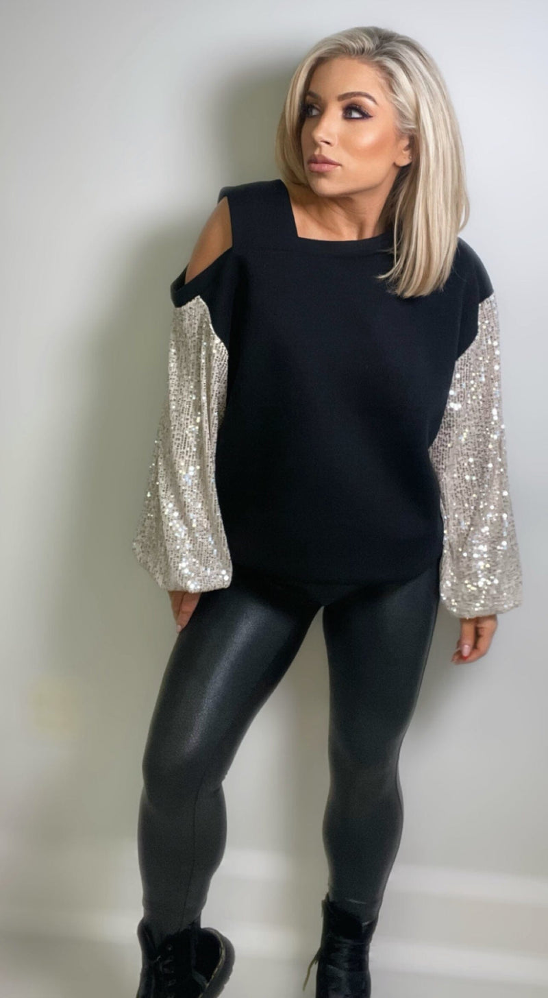 LIBBY CUT OUT SEQUIN TOP - BLACK Paris - Michael John 