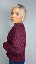 POPPY KNIT CARDI - PLUM Knitwear Coco Boutique 