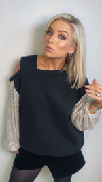 LIBBY CUT OUT SEQUIN TOP - BLACK Paris - Michael John 