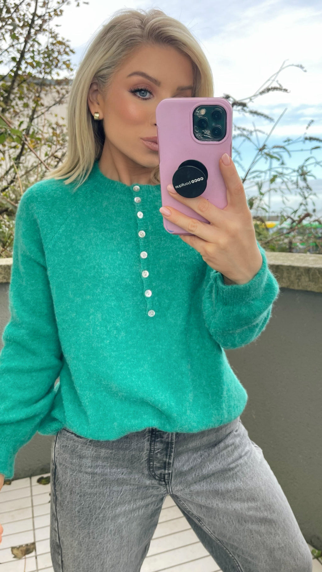 REMI BUTTON FRONT SWEATER - TEAL Coco Boutique 