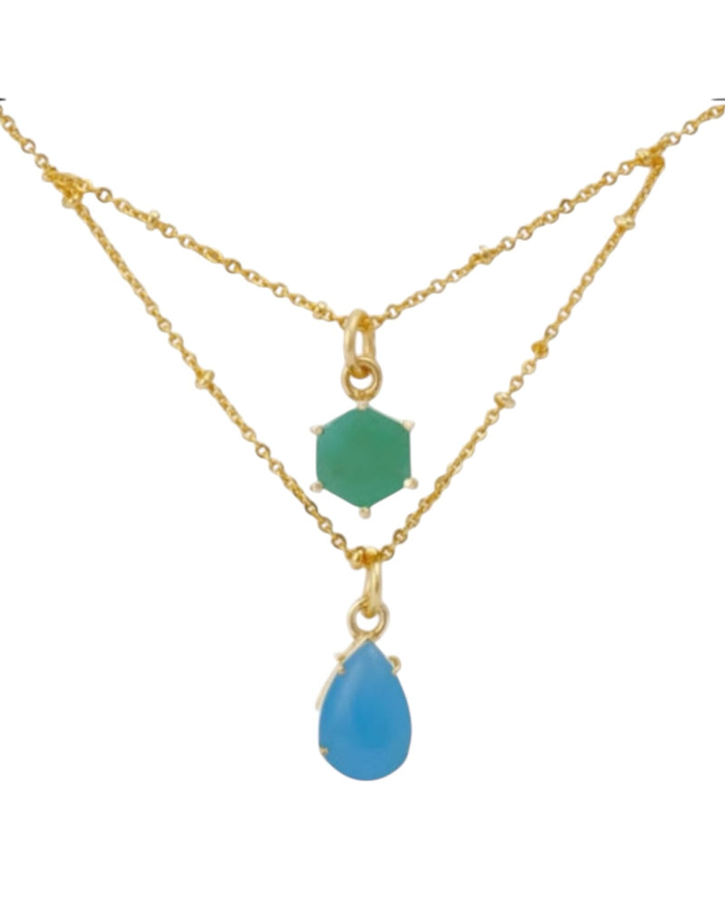 LAYERED GEMSTONE NECKLACE - AQUA/EMERALD Jewellery & Accessories Coco Jewellery 