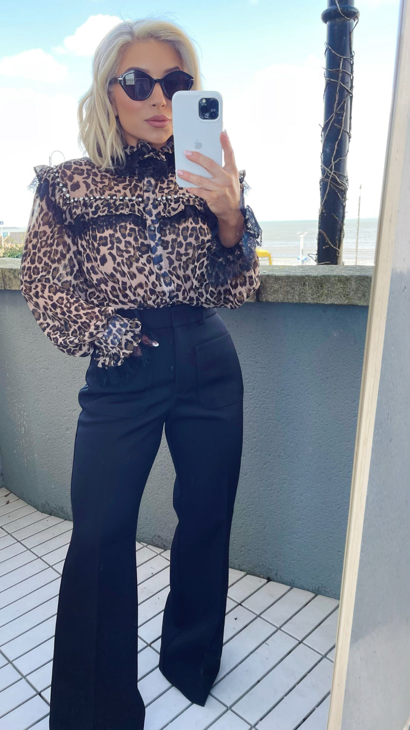 JOSEPHINE SHEER BLOUSE - LEOPARD Tops & Jumpers Flam Mode 