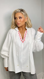 FAYE V-NECK COTTON BLOUSE - WHITE Tops & Jumpers Jules 