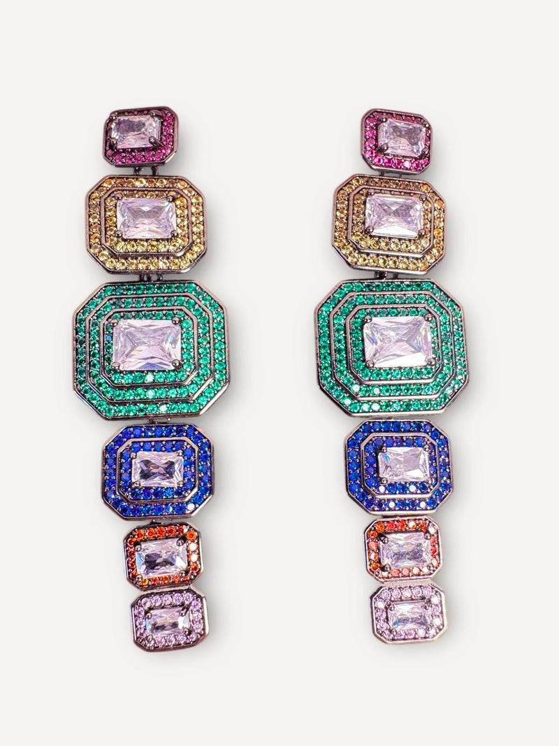 CRYSTAL SQUARE EARRINGS - MULTICOLOUR Jewellery & Accessories Coco Jewellery 