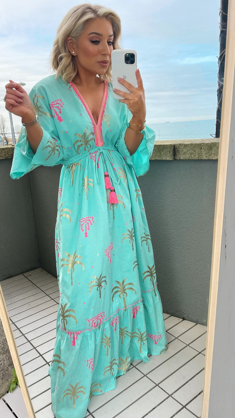 SUNNA PALM PARADISE DRESS - TURQUOISE Dresses Orlinn 