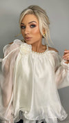 MARIA PEARL COLLAR BLOUSE - CREAM Tops & Jumpers Paris - Azaka 