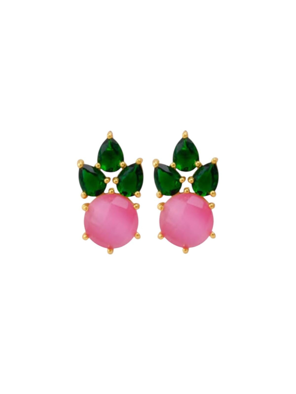 GEMSTONE STUD EARRINGS - PINK/GREEN Jewellery & Accessories Coco Jewellery 