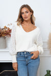 VALERIE V-NECK HEART JUMPER - WHITE Knitwear Coco Boutique 