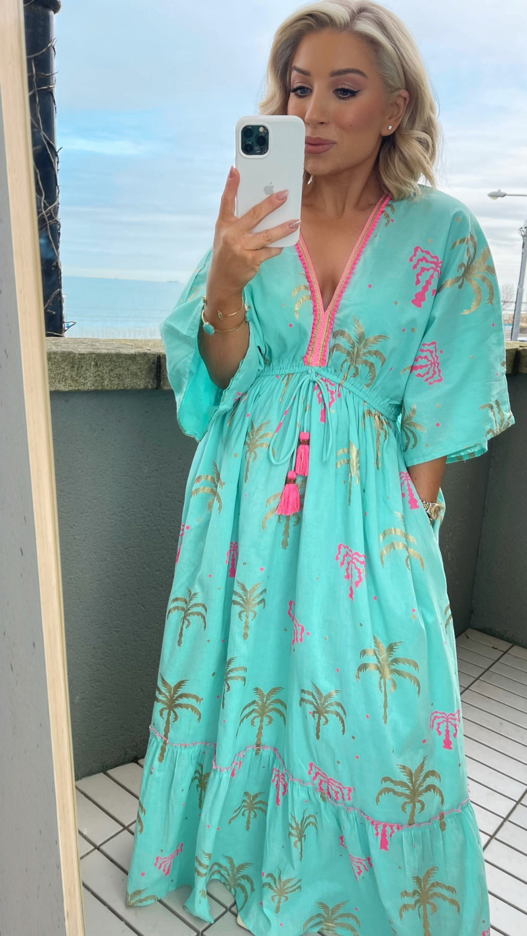 SUNNA PALM PARADISE DRESS - TURQUOISE Dresses Orlinn 