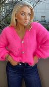 ROSIE V-NECK CARDI - NEON PINK Knitwear April Vintage 