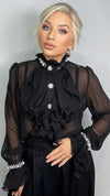 AMELIA RUFFLE BLOUSE - BLACK Tops & Jumpers Paris - Azaka 