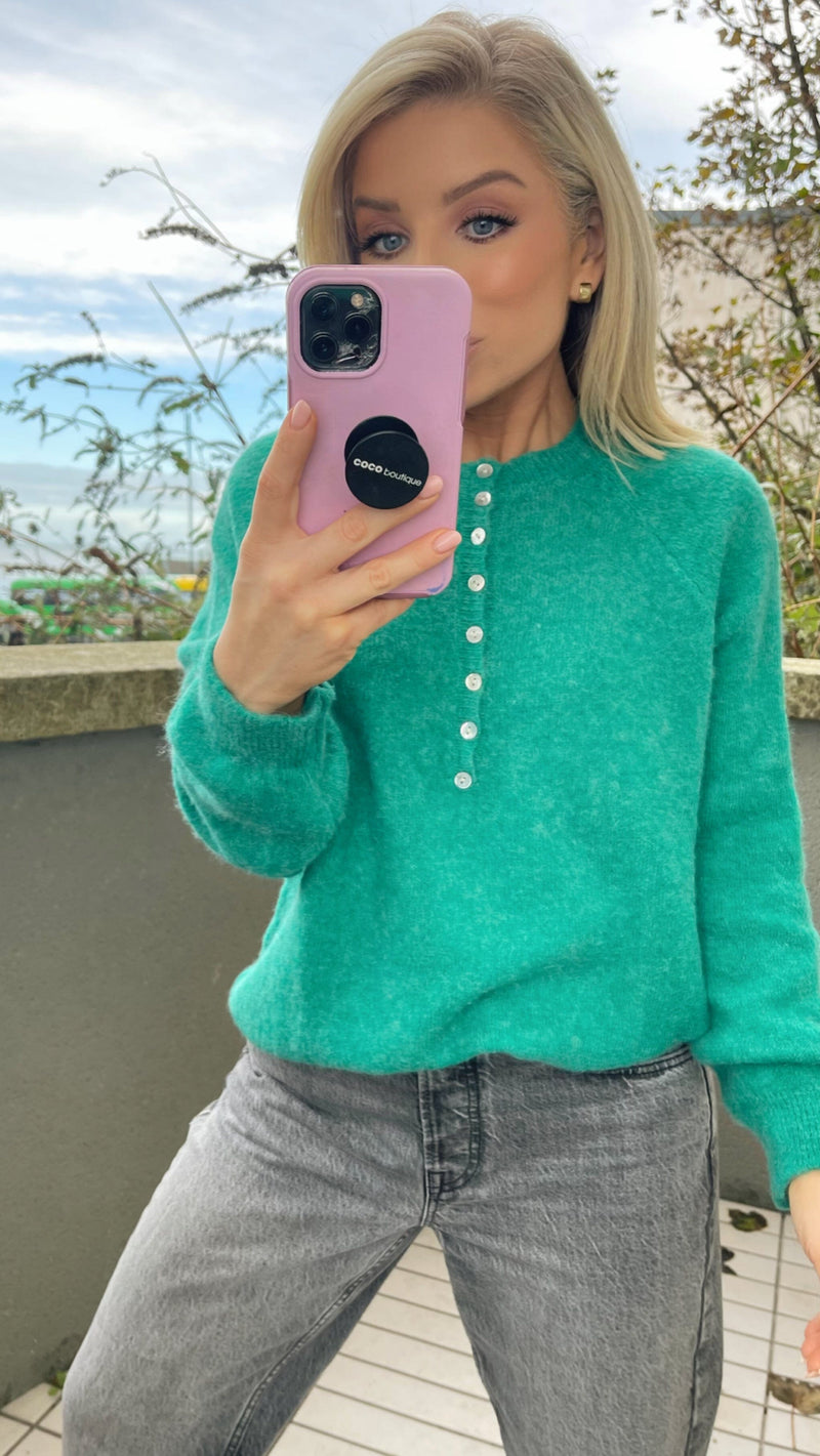 REMI BUTTON FRONT SWEATER - TEAL Coco Boutique 