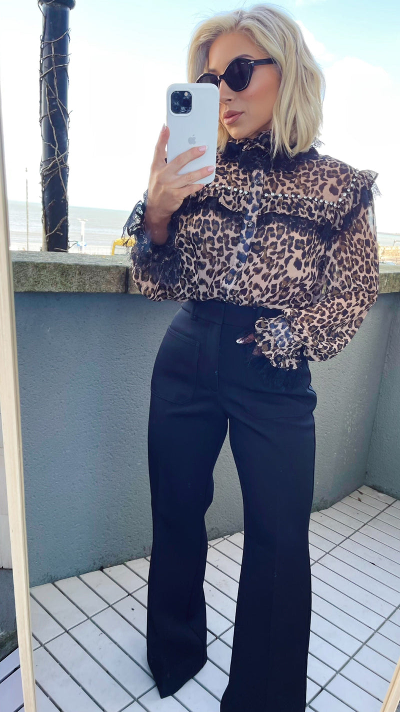 JOSEPHINE SHEER BLOUSE - LEOPARD Tops & Jumpers Flam Mode 