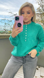 REMI BUTTON FRONT SWEATER - TEAL Coco Boutique 