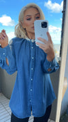 OLIVIA PEARL DENIM BLOUSE - BLUE Tops & Jumpers Flam Mode 