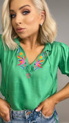 ANGELIQUE SHIRRED TOP - GREEN Tops & Jumpers Coco Boutique 