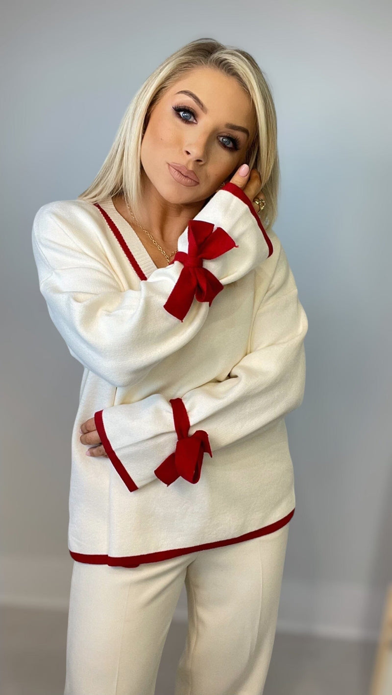 MICHA VARSITY SWEATER - CREAM/BURGNDY Coco Boutique 