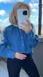 OLIVIA PEARL DENIM BLOUSE - BLUE Tops & Jumpers Flam Mode 