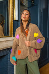 BRIANNA HEART CARDI - KHAKI Coco Boutique 