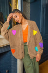 BRIANNA HEART CARDI - KHAKI Coco Boutique 