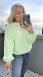 PERRY BUTTON FRONT SWEATER - PASTEL LIME Knitwear CG Luxe 