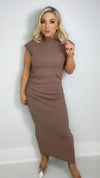 WINTER RIBBED KNIT MIDI DRESS- MOCHA Coco Boutique 