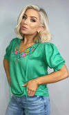 ANGELIQUE SHIRRED TOP - GREEN Tops & Jumpers Coco Boutique 