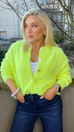 DALIA BABY ALPACA BLEND CARDI - NEON YELLOW Knitwear CG Luxe 