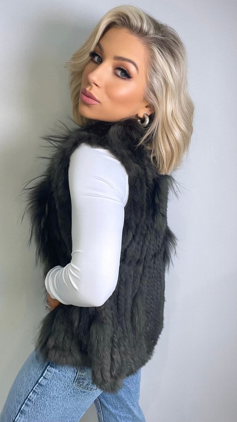 KIM FUR GILET - KHAKI Gilet Paris - Onyxo 