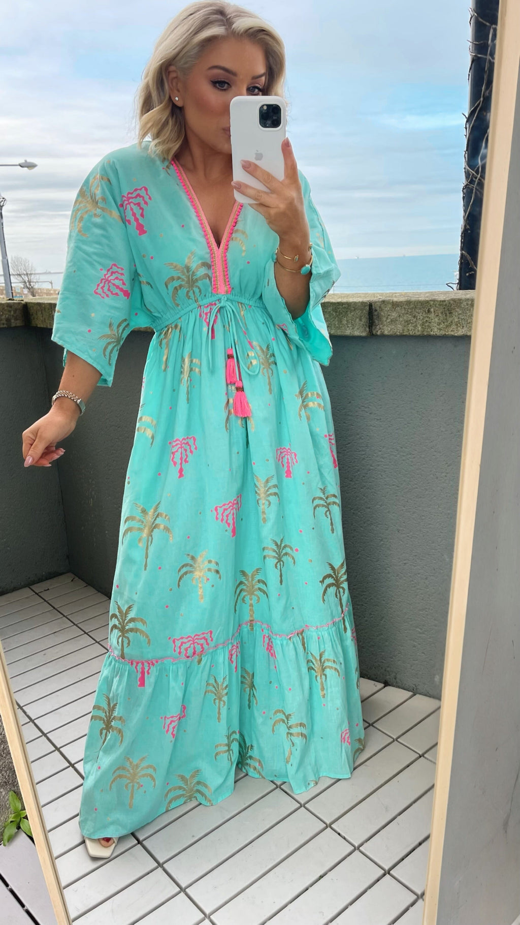 SUNNA PALM PARADISE DRESS - TURQUOISE Dresses Orlinn 