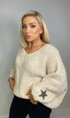 BEATRIX CRYSTAL STAR SWEATER - LIGHT BEIGE Tops & Jumpers Coco Boutique 