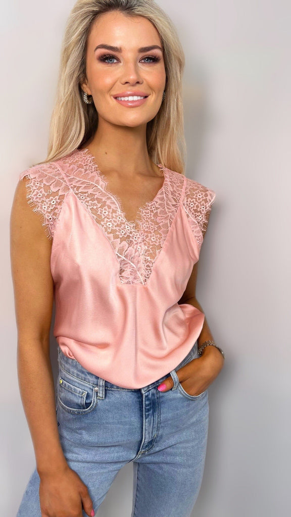 SANZA LACE TRIM CAMI Tops & Jumpers Coco Boutique XS-S Coral 